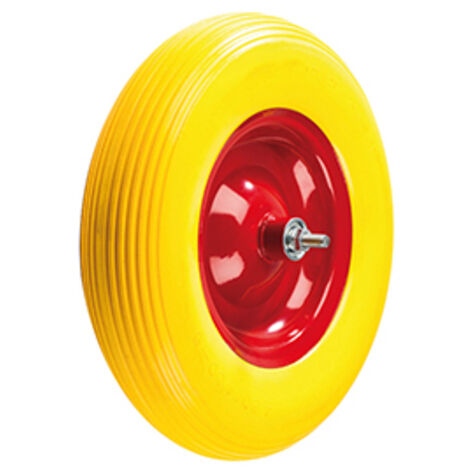 Roue De Brouette 480/400-8 Universelle Pleine, Jante Rouge Et Pneumatique Jaune, Sur Roulement à Bille Double-étanchéité. Fourni
