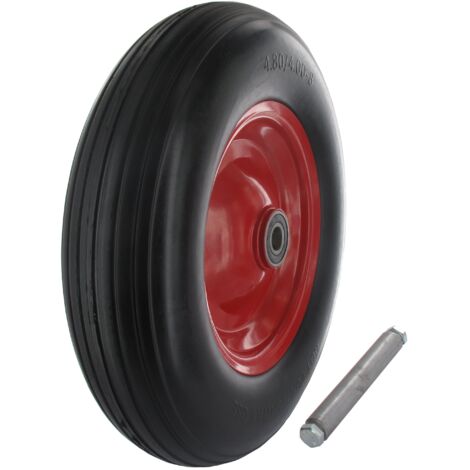 Roue de brouette 480/400-8 universelle pleine, polyuréthane, sur roulement à bille double-étanchéité 6204-2RS