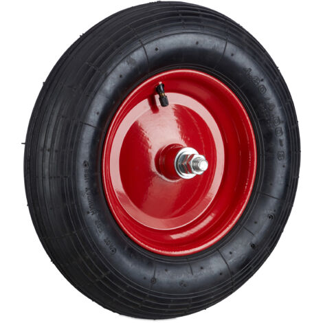 Roue de brouette caoutchouc 200 kg, lot de 2, roue de rechange avec axe, caoutchouc essieu 4.80 4.00-8, noir-rouge