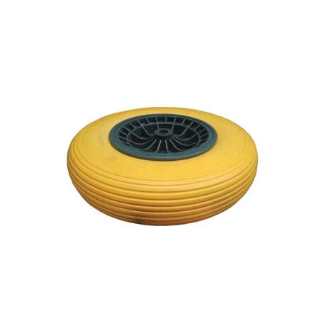 Roue de brouette en PU massif avec roulements - axe 20x130 mm, empattement 80 mm