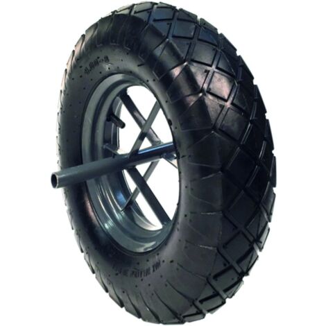 Roue de brouette gonflable 400 mm – Alésage 20 mm – Moyeu 255 mm – Charge 150 kg – Vitesse 4 km/h pour chantiers humides – Caujolle