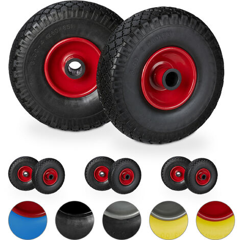Roue de brouette, lot de 8, caoutchouc, 3.00-4, roue de rechange, pour axe de 25 mm, 260x85 mm, noir-rouge