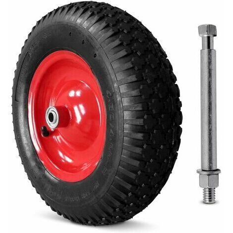 Roue de brouette pneumatique avec axe 4.80/4.00-8 Ø 390mm 200 kg Epaisseur 95mm Roue de Rechange 2 Couches Tissu Trolley