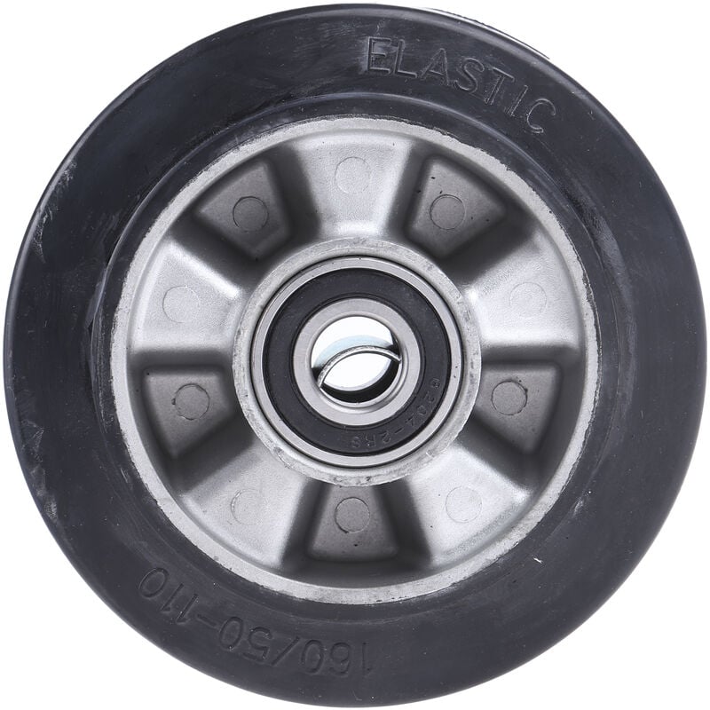 Roue de chariot Caoutchouc Noir 160mm x 50mm, alésage 20mm, longueur 60mm, Roulement à bille, Capacité de 300kg ( Prix pour 1 )