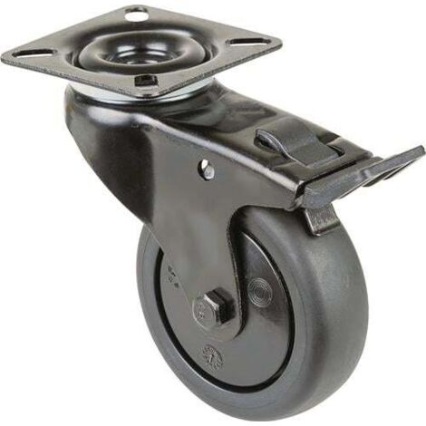 Roue de direction avec fixation fixe de 50 mm, capacité de charge 50 kg, avec plaque, fixation fixe, roue en caoutchouc noir