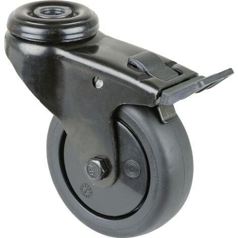 Roue de direction avec fixation fixe de 75 mm, capacité de charge 75 kg, trou de fixation arrière, longueur 10,2 m, fixation fixe