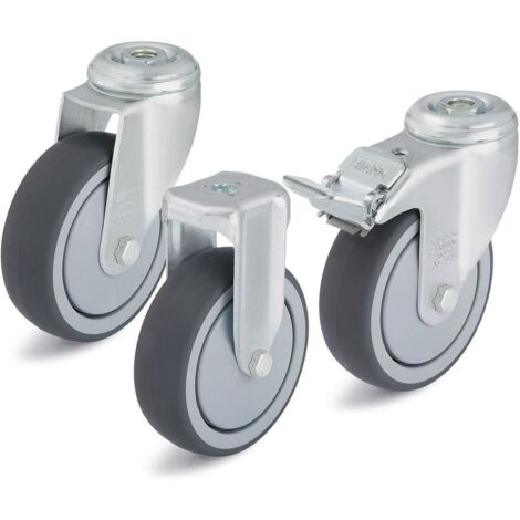 Roue de guidage avec blocage LRA-TPA 75G-FI, Charge 75 kg roue diam. 75 mm, trou arriere diam. 11 mm