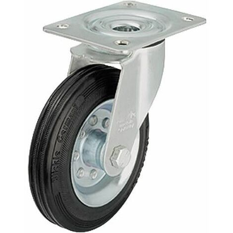 Roue de guidage caoutchouc av jante LE-VE 125R, charge limite 100 kg Roue diam. 125mm, dim plaque 100x85mm