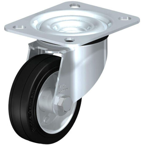 Roue de guidage caoutchouc av jante LE-VE 80R, charge limite 50kg Roue diam. 80mm, dim plaque 100x85mm