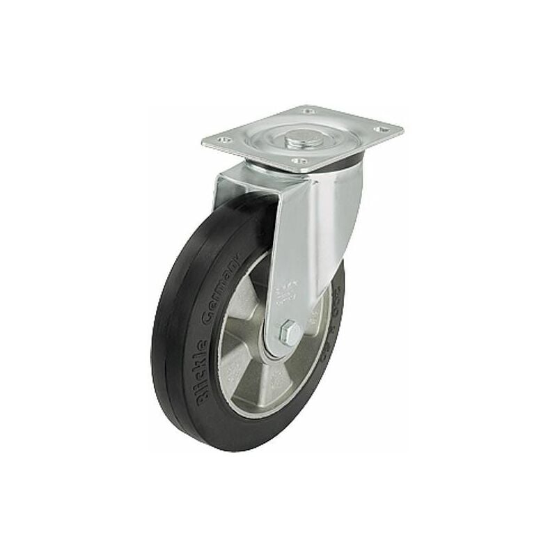 Roue de guidage poids lourd, caoutchouc l-alev 200K charge limite 400 kg roue diam. 200mm, dim plaque 140x110mm