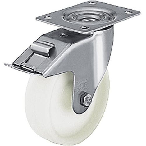 Roue de guidage polyamide/inox/blocage LEX-PO 125G-FI, charge 150 kg, roue diam. 125mm, dim plaque 100x85mm