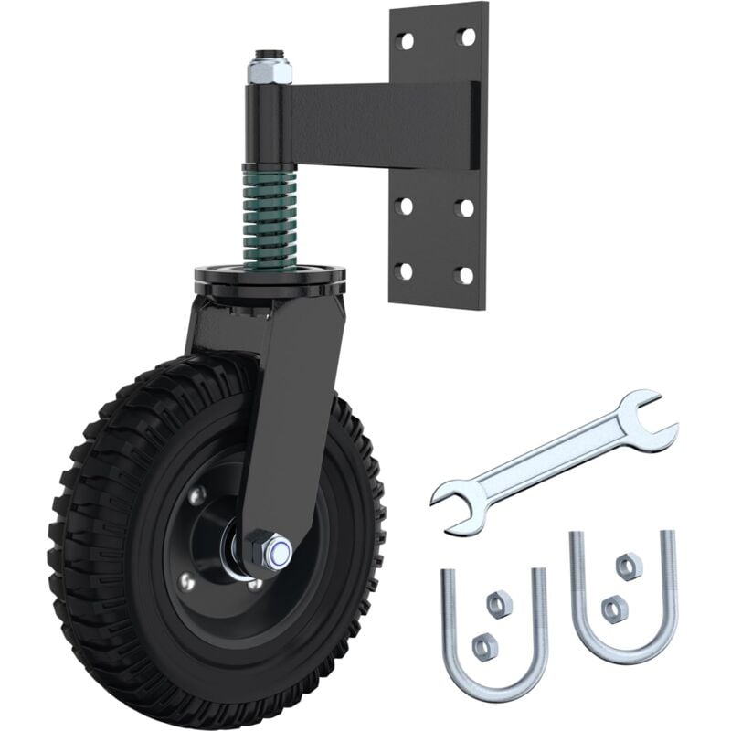Roue de portail 20 cm pour portail en métal Capacité 275 kg Ressort rotatif à 360 ° Absorbe les chocs Heavy Duty Castors Outil d'installation inclus