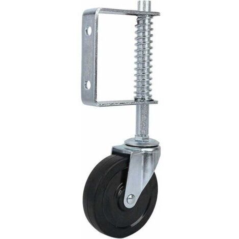 Roue de portail à ressort en caoutchouc 100mm – Capacité 220lbs – Plaque de montage universelle – Pour portails en bois et métal