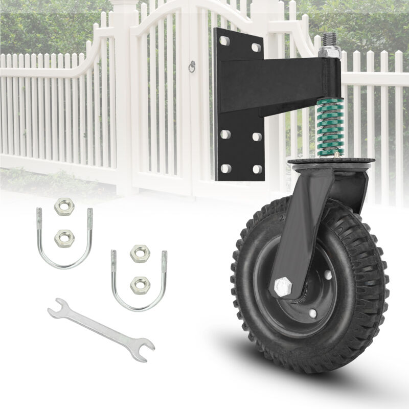 Roue de Portail Robuste 200mm pour portail en métal Capacité 275 kg Ressort rotatif à 360 ° Absorbe les chocs Heavy Duty Castors Outil d'installation