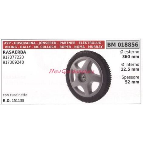 Roue de tondeuse à gazon HUSQVARNA 917377220 917389240 018856