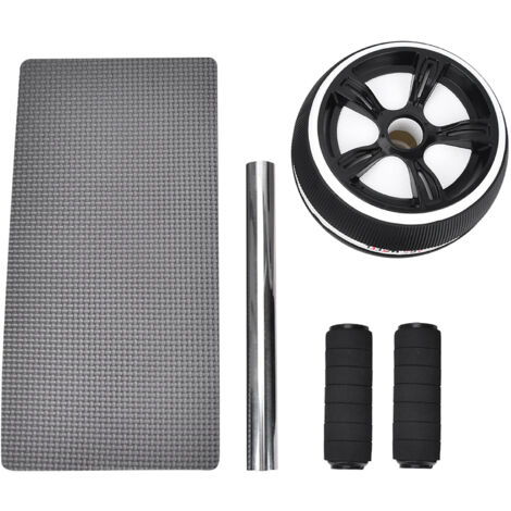 Roue d'entraînement abdominal pour exercices à domicile - Équipement de fitness avec tapis d'entraînement (noir et blanc)