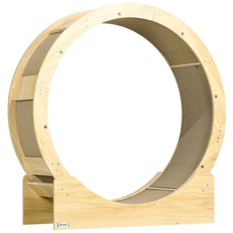Roue d'exercice pour chat 91x33,5x94 cm cm en chêne avec frein et griffoir - Idéale pour l'activité physique et le jeu, pour l'intérieur