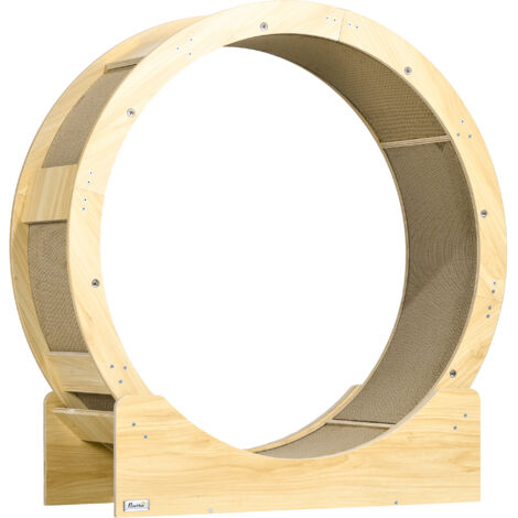Roue d'exercice pour chat de 91 cm avec frein et griffoir, en chêne, pour un exercice sain et une détente optimale.