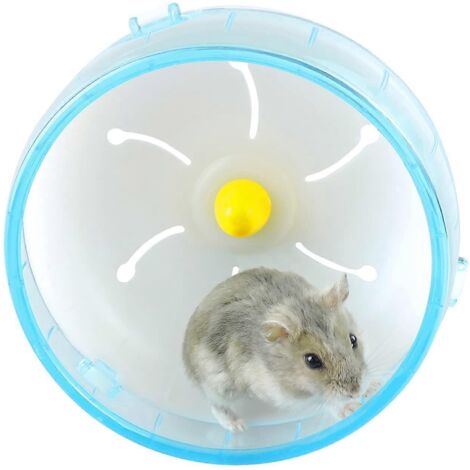 Roue d'exercice silencieuse pour hamster nain de 12 cm (4,72 pouces), accessoire pour cage, couleur or, motif Shih Tzu Bear (bleu).
