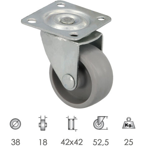 Roue domestique Ø 38 mm. Avec plaque 42x42 mm.