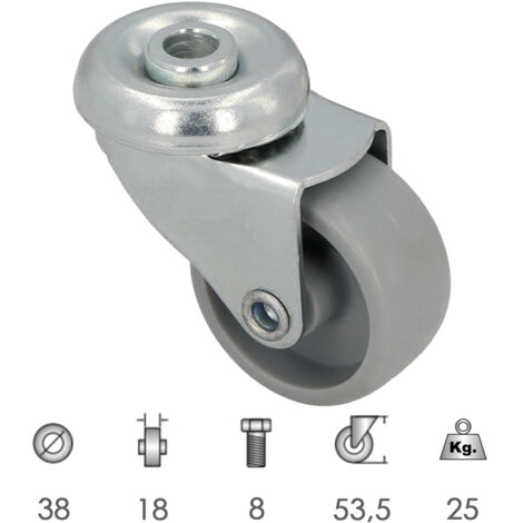 Roue domestique Ø 38 mm. Trou traversant Ø 8 mm.
