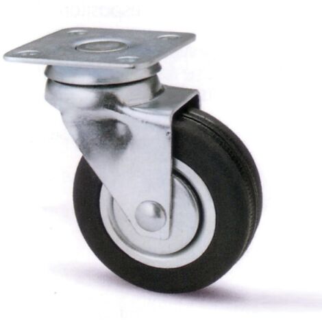 Roue en caoutchouc Art.160   50x18 mm pour meuble capacite' 30 kg plaque en acier zingue' support tournant