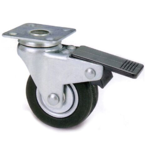 Roue en caoutchouc Art.160 bis   50x18 mm pour meuble capacite' 30 kg support tournant en tole d'acier avec blocage des roues
