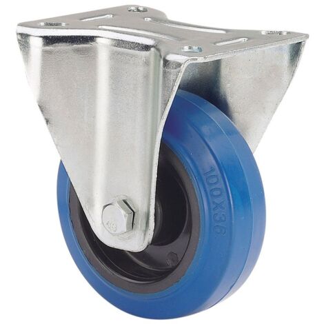 Roue fixe en caoutchouc, avec plaque à rouleaux bleue et axe, max. charger. 80 kg, ø 8 cm