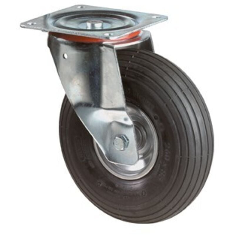 Bs Rollen - bs Roulettes Roulette pivotante avec plaque de fixation en caoutchouc Roue gonflable Roulement à rouleaux 200 mm 75 kg - L400.C90.200