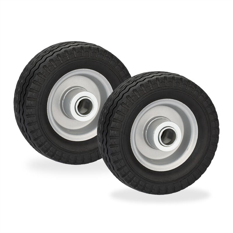 Relaxdays Roue increvable pour trottinette (par ex. électrique), lot de 2, jante acier rouge, supporte 50 kg, noir/gris