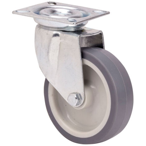 Roue Pivotante En Caoutchouc Avec Plaque Et Axe Lisse, Couleur Grise, Charge Max. 40 Kg, ø 5 Cm