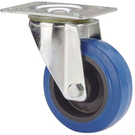 Roue Pivotante En Caoutchouc Avec Plaque Et Rouleau, Couleur Bleue, Charge Max. 80 Kg, ø 8 Cm