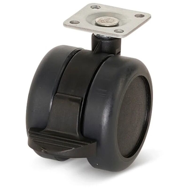 Roue de meuble PU freinée - MESO - Premium - Platine - 60 mm - 36,5 x 36,5 mm