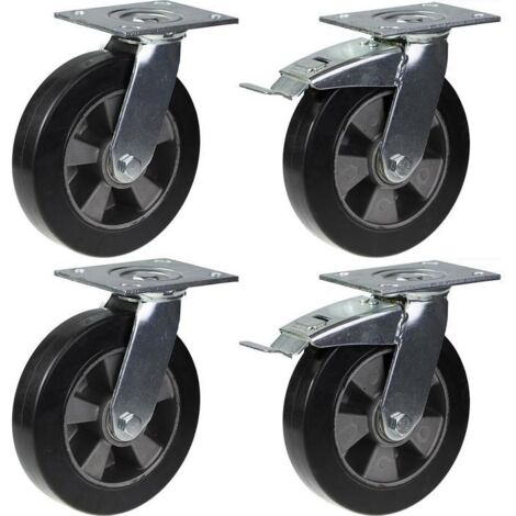 Roue pivotante - PARNELLS - 200 mm - Gomma nera - Set di 4 - Capacità 1800 kg