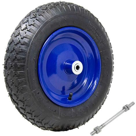 Roue Pneumatique pour Brouette 35 cm Caoutchouc 3.50-8 + Axe Court 170mm Inclus