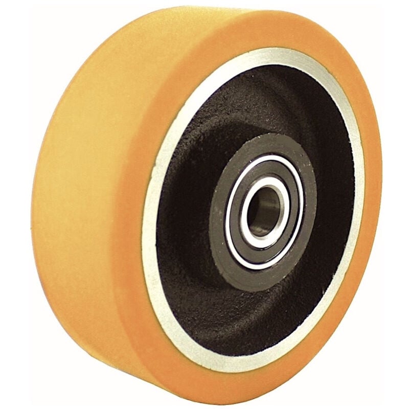 Roue polyuréthane jante fonte 100 x 40 alésage 15 longueur de moyeu 40 mm roulement à billes