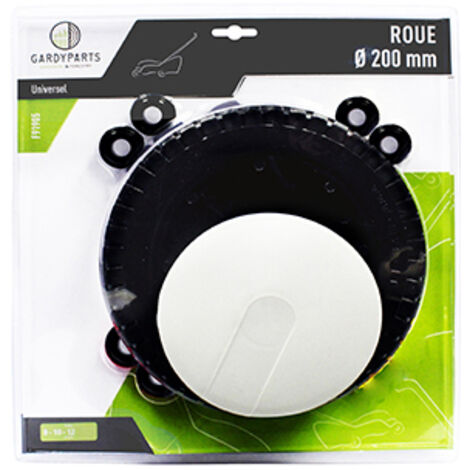 roue universelle plastique ø: ext: 200mm, livrée avec enjoliveur et jeux de bagues de réduction 8, 10 et 12 mm. (sous coque).