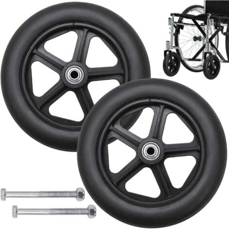 Roues avant de 8 pouces, 2 roues de rechange pour fauteuil roulant, pneus pleins antidérapants, 190 mm gris-noir, roues de fauteuil roulant (noires).