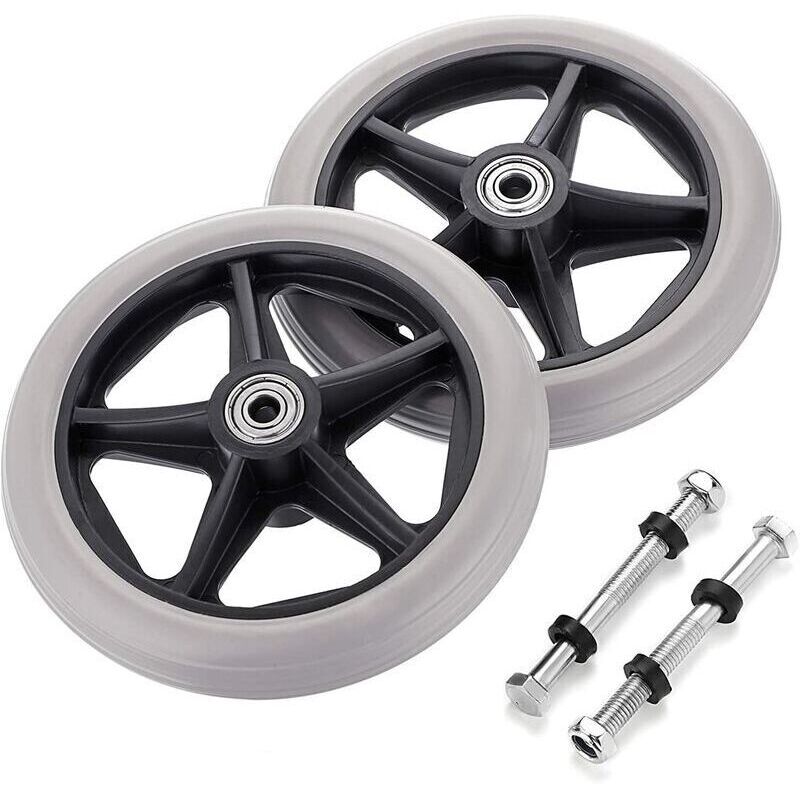 Roues avant de remplacement pour fauteuil roulant (paire de 2), universelles, accessoire gris pour fauteuil roulant ou déambulateur.