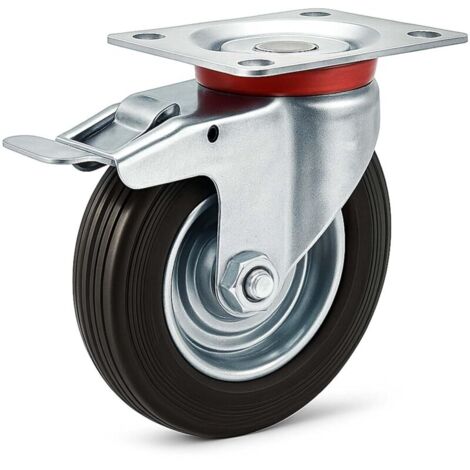 Roues Charge Lourde Jeu de 2 125 mm, pivotent à 360°, roulement à Billes, 2 Freins, capacité 320 kg, Noires