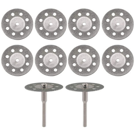 Roues de coupe diamantées, disques de coupe de 22mm de diamètre avec 2 mandrins de 3mm de remplacement pour outils rotatifs Dremel 10 pièces