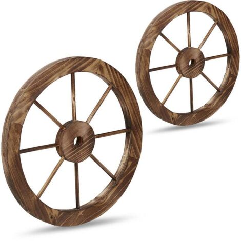Roues décoratives en bois, lot 2, décoration jardin, terrasse, roue chariot rustique, style Far West, marron