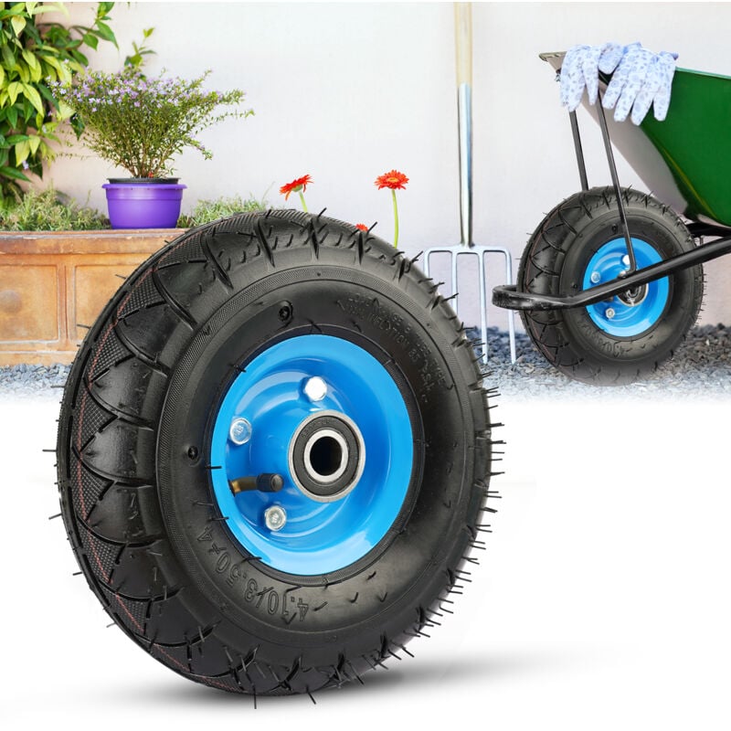 Roue gonflable 10'', Ultrixe, avec chambre à air, Muette, Roues pneumatiques axe déporté, Diam 26x 8,5 cm/ alésage 20 mm, jusqu'à 150 kg, pour