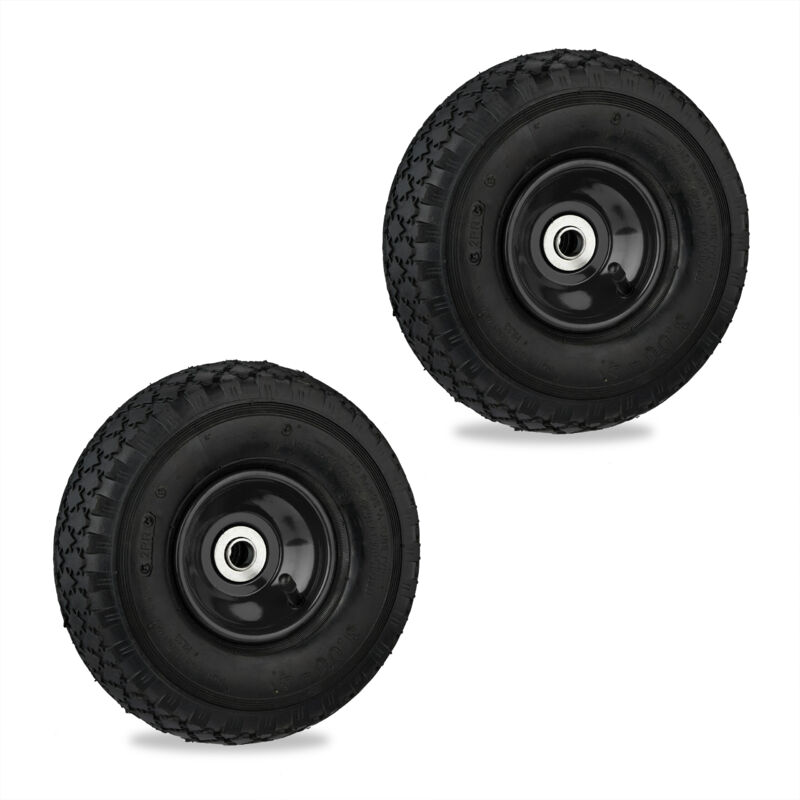 Roues pour diable, lot de 2, 4.1/3.5-4, pneumatiques, axe de 17 mm, 255x90 mm, 136 kg, noirs - Relaxdays