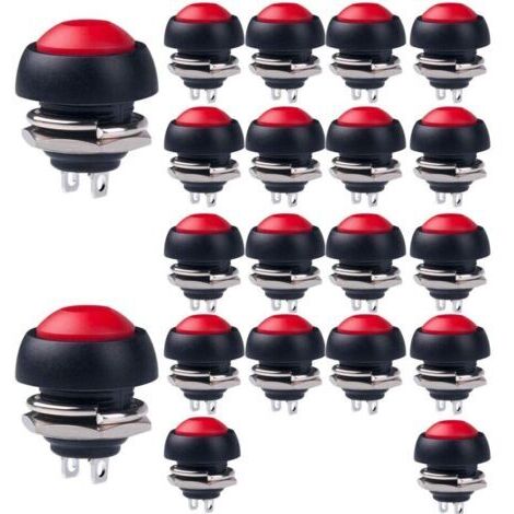 Rouge 20pcs 12mm Mini Momentané Interrupteur À Bouton Poussoir, Bouton Poussoir Étanche,1A 250VAC / 3A 125VAC Rond Interrupteur À Bouton Poussoir, pour Raspberry Pi DIY
