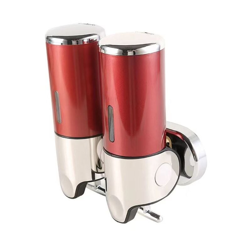 Rouge) 500ML x 2 Distributeur de Savon Mural, Distributeur de Savon à Mains à Double Tête Distributeur Liquide Gel Douche Shampoo pour Cuisine Salle