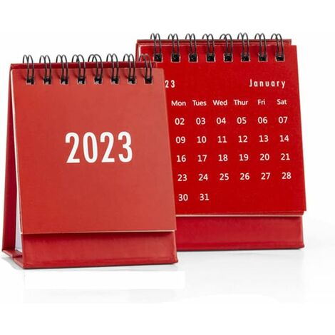 (Rouge) 9,5 x 7,5 cm，Mini calendrier de bureau 2022 simple couleur unie avec dessin animé, décoration de bureau, portable, petit calendrier de bureau-HARRY