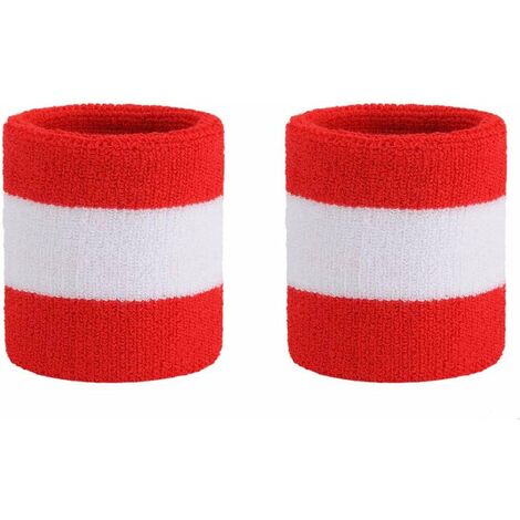 Rouge + Blanc, 2pcs Bandeau Sport Absorbant la Sueur Bracelet Tissu Éponge Bande Bandeau/Bracelet Ensemble Sports Sports Basket-Ball Bandeau Évacuation de l'Humidité Bandeau Absorbant la Sueur