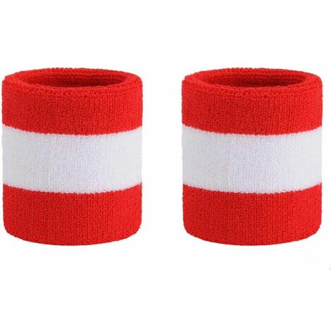 Rouge + Blanc, 2pcs Bandeau Sport Absorbant la Sueur Bracelet Tissu Éponge Bande Bandeau/Bracelet Ensemble Sports Sports Basket-Ball Bandeau Évacuation de l'Humidité Bandeau Absorbant la Sueur