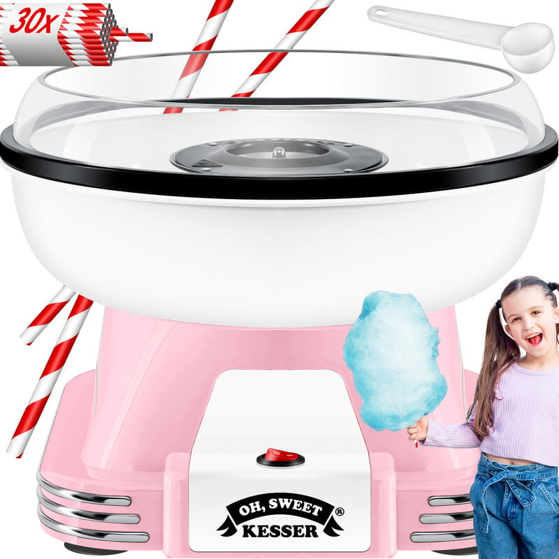 KESSER® Kit Barbe à Papa pour la maison - Avec 30x bâtonnets & cuillères à mesurer - Machine à Cotton Candy Retro - Machine à Barbe à Papa Rose /